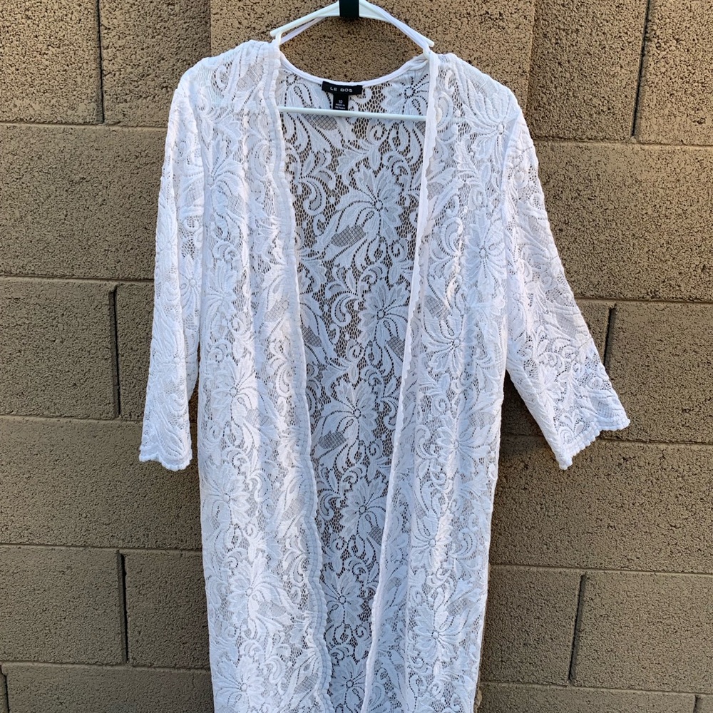 Elegant White Lace Cardigan, Coat,  Coverup Expertly and Beautifully Made Size